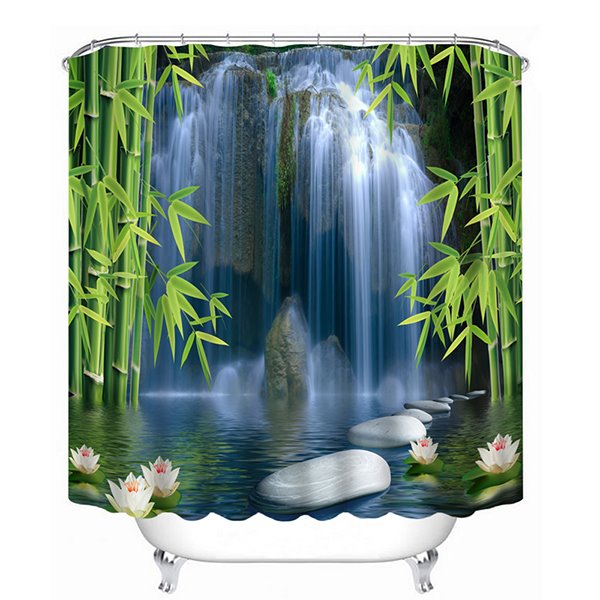 Spectacular Waterfall and Bamboos Print 3D Bathroom Shower Curtain - Image 3
