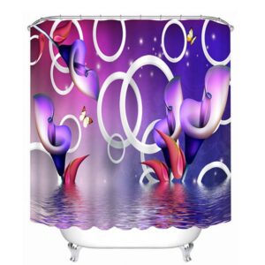 3D Purple Lilies in the Water Printed Polyester Shower Curtain