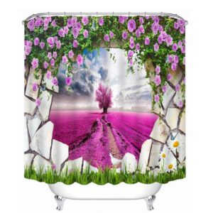Purple Tree Looking Through the Wall Print 3D Bathroom Shower Curtain