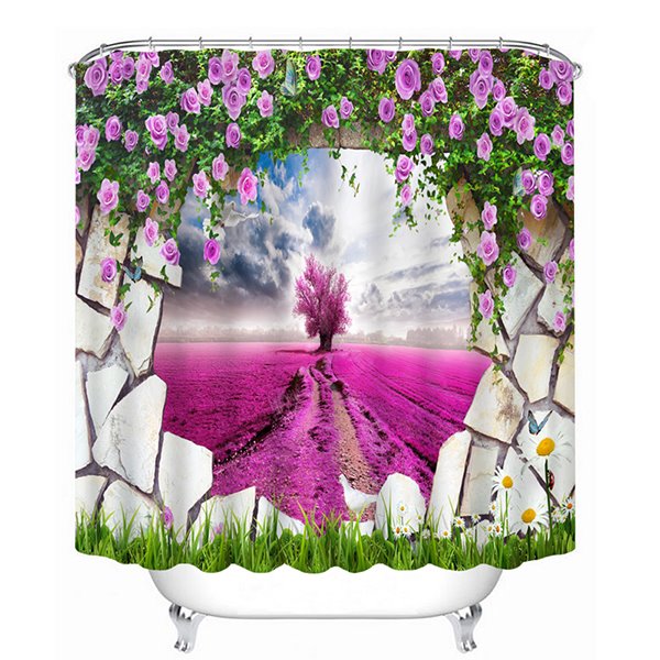 Purple Tree Looking Through the Wall Print 3D Bathroom Shower Curtain - Image 2