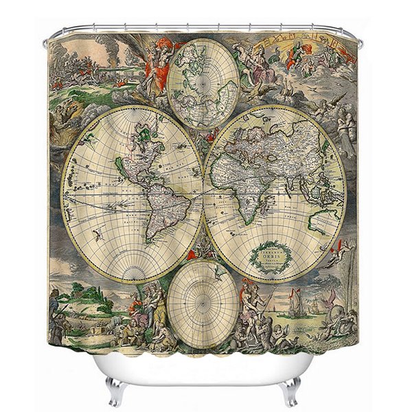 Antique World Map Print 3D Bathroom Shower Curtain - Image 3