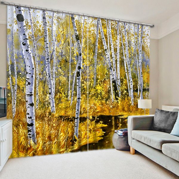 3D White Birch Forest Printed Thick Polyester Natural Scenery Custom Decorative Curtain - Image 6