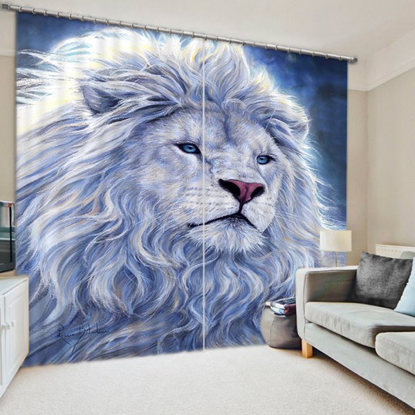 3D White Lion King Printed Thick Polyester Animal Style 2 Panels Custom 3D Curtain - Image 3