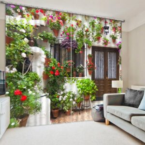 3D Various Flowers with Door Printed Decoration Custom Polyester Curtain for Bedroom