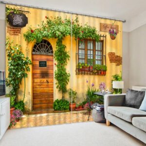 3D Coffee House with Wooden Door Printed RomanticShades Scenery 3D Blackout Curtain