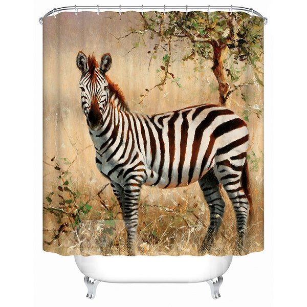 A Zebra Gazing Print 3D Bathroom Shower Curtain - Image 3