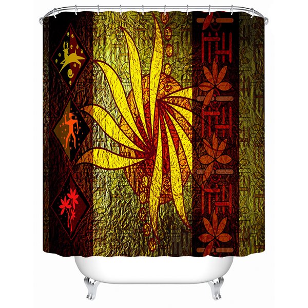 Vintage Style Abstract Flower Print 3D Bathroom Shower Curtain