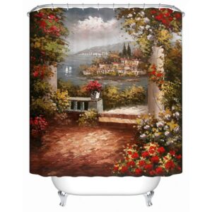 Beautiful Garden Oil Painting Print 3D Bathroom Shower Curtain
