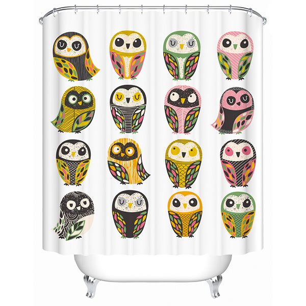 Various Cute Owls Print 3D Bathroom Shower Curtain - Image 2