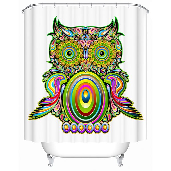Pop Art Green Owl Print 3D Bathroom Shower Curtain - Image 3