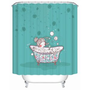 Cartoon Girl Taking Shower Print 3D Bathroom Shower Curtain