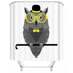 Clip Art Mr.Owl with Yellow Glasses Print 3D Bathroom Shower Curtain