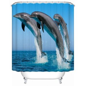 Three Dolphins Jumping in the Water Print 3D Bathroom Shower Curtain