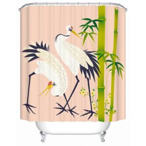 Chinese Style White Crane Print 3D Bathroom Shower Curtain