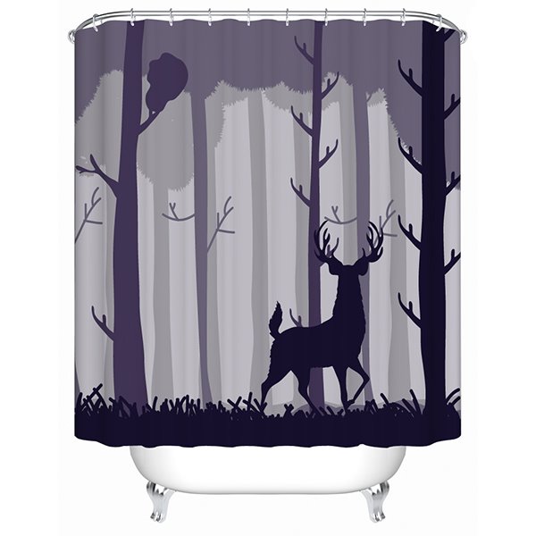 Dark Forest and Deer Print 3D Bathroom Shower Curtain - Image 2
