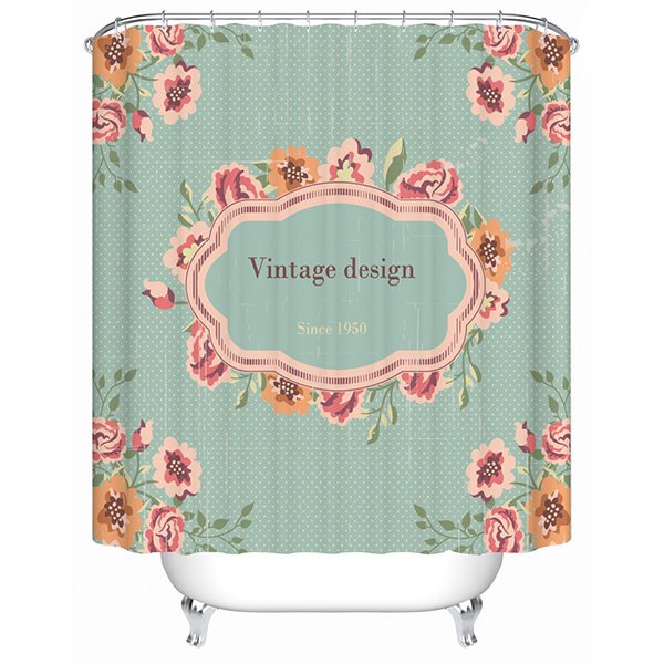 Simple Countryside Style Vintage Design Flowers Print 3D Bathroom Shower Curtain