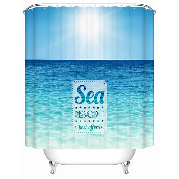 Blue Calm the Sea Print 3D Bathroom Shower Curtain - Image 3