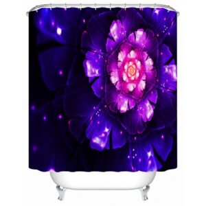 3D Blooming Flower Printed Polyester Purple Shower Curtain