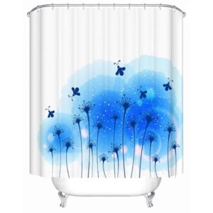 Romantic Blue Flowers Print Bathroom Shower Curtain