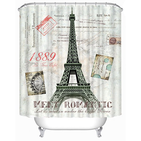 The Front View of Eiffel Tower Print 3D Bathroom Shower Curtain