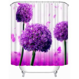 3D Purple Globe Amaranth Printed Polyester Shower Curtain