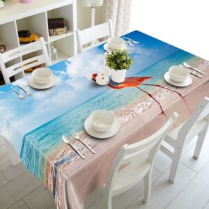 Blue Seaside and Flamingo Pattern 3D Tablecloth
