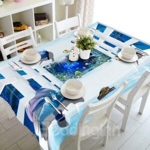 Aquarium Dolphin and Tortoise Pattern 3D Tablecloth