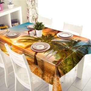 Golden Sunset Seaside Coconut Tree Scenery 3D Tablecloth