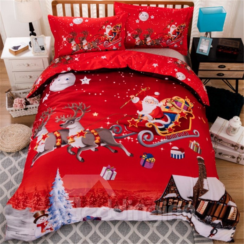 Red Christmas Bedding Santa Comes to Give Presents 3D Printed 5-Piece Comforter Set/Bedding Set Soft Polyester New Year Gift - Image 3