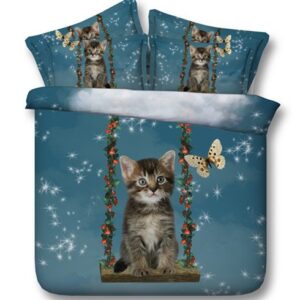 3D Cat and Butterfly Animal Print 5-Piece Comforter Set / Bedding Set Polyester