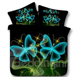 3D Blue Butterflies Printed Tencel 5-Piece Comforter Sets