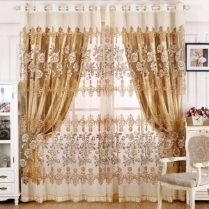 European Style Peony and Damask Shading Cloth and Sheer Curtains Sets Decoration and Blackout Curtains Drapes No Pilling No Fading No off-lining
