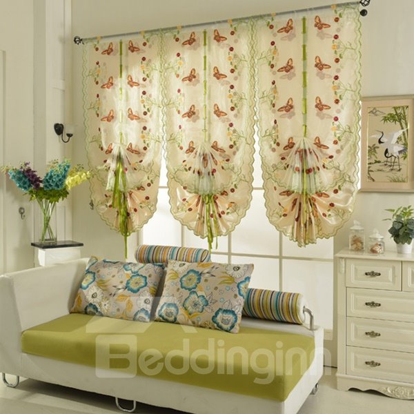 Colorful Butterflies Embroidery Semi-Blackout Tied-Up Roman Shades - Image 2