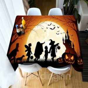 3D Pumpkin and Witch Celebrate Halloween Printing Polyester Table Cover Cloth