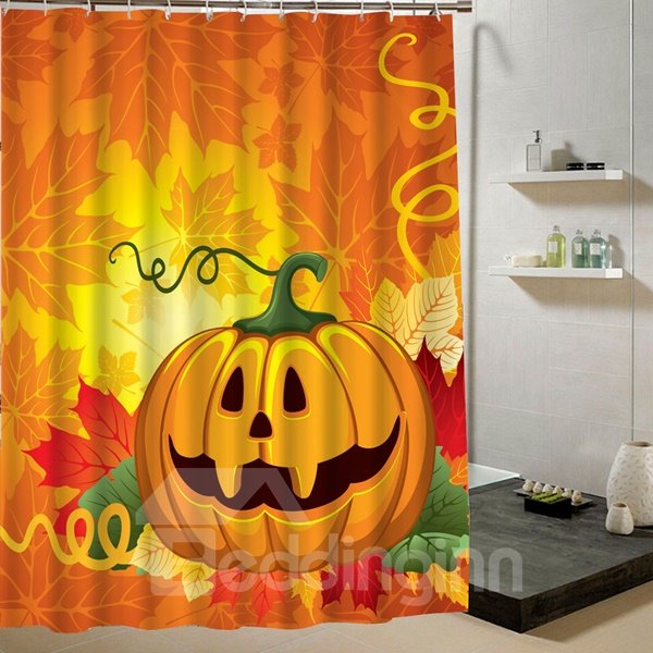 Cartoon Pumpkin Lanterns Halloween Theme 3D Printing Shower Curtain - Image 3