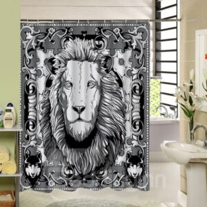 Black and White Lion King Printing 3D Waterproof Polyester Shower Curtain