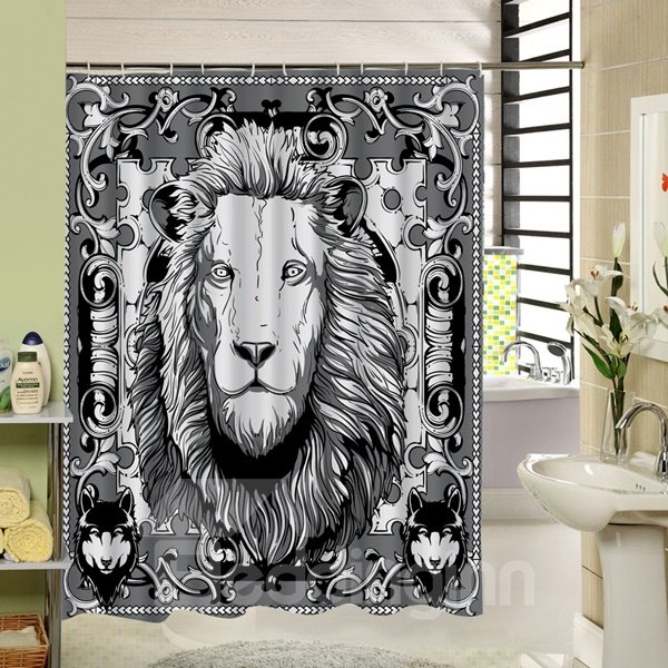 Black and White Lion King Printing 3D Waterproof Polyester Shower Curtain