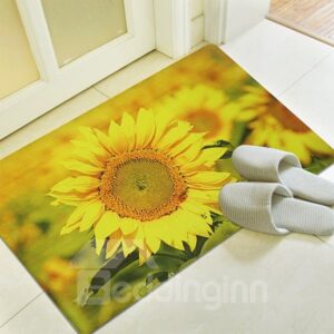 Vivid Golden Sunflower Printing 3D Skid Resistance Bath Rug