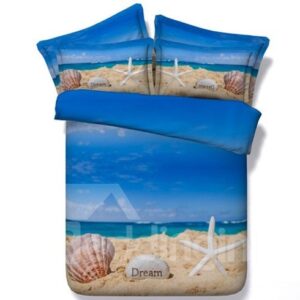 Starfish and Shell Printed 3D 4-Piece Bedding Sets/Duvet Covers