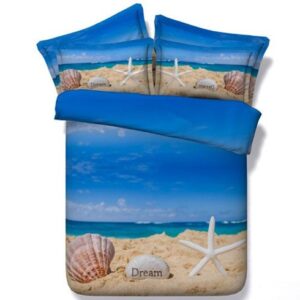 3D Starfish and Shell Print Bedding Set 5-Piece Comforter Set Blue