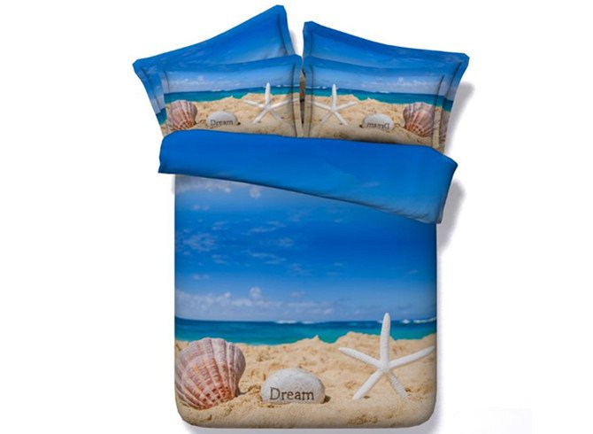 3D Starfish and Shell Print Bedding Set 5-Piece Comforter Set Blue