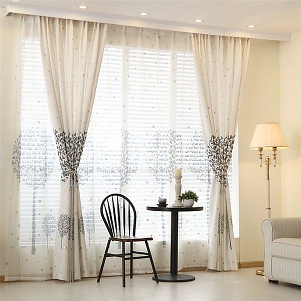 Concise Grey Tree Printing Shading Cloth & Sheer Curtain Sets - Image 14