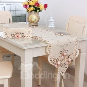 Elegant Rectangle Washable Embroidery Flower Pattern Table Runner