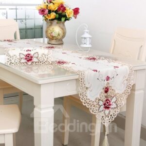 Graceful Rectangle Polyester Embroidery Flower Lace Crochet Decorative Table Runner
