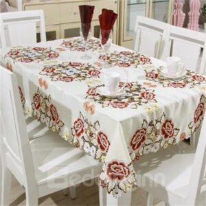 Practical Polyester Embroidery Chrysanthemum Pattern Home Decoration Tablecloth