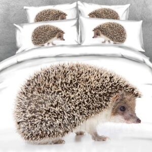 Hedgehog Printed Polyester 4-Piece White 3D Bedding Sets/Duvet Covers