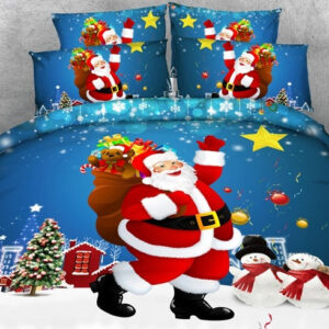 Smiling Santa Claus and Snowman Printed Polyester 3D 4-Piece Bedding Sets/Duvet Covers