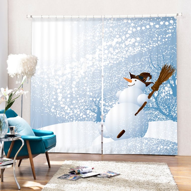 Cartoon Witch Snowman Printing Christmas Theme 3D Curtain - Image 4