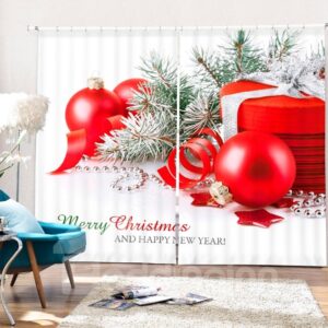 Christmas Gifts and Red Balls Printing Christmas Theme 3D Curtain