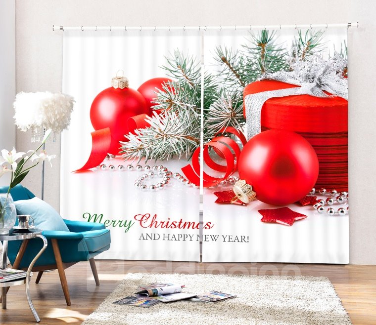 Christmas Gifts and Red Balls Printing Christmas Theme 3D Curtain - Image 7